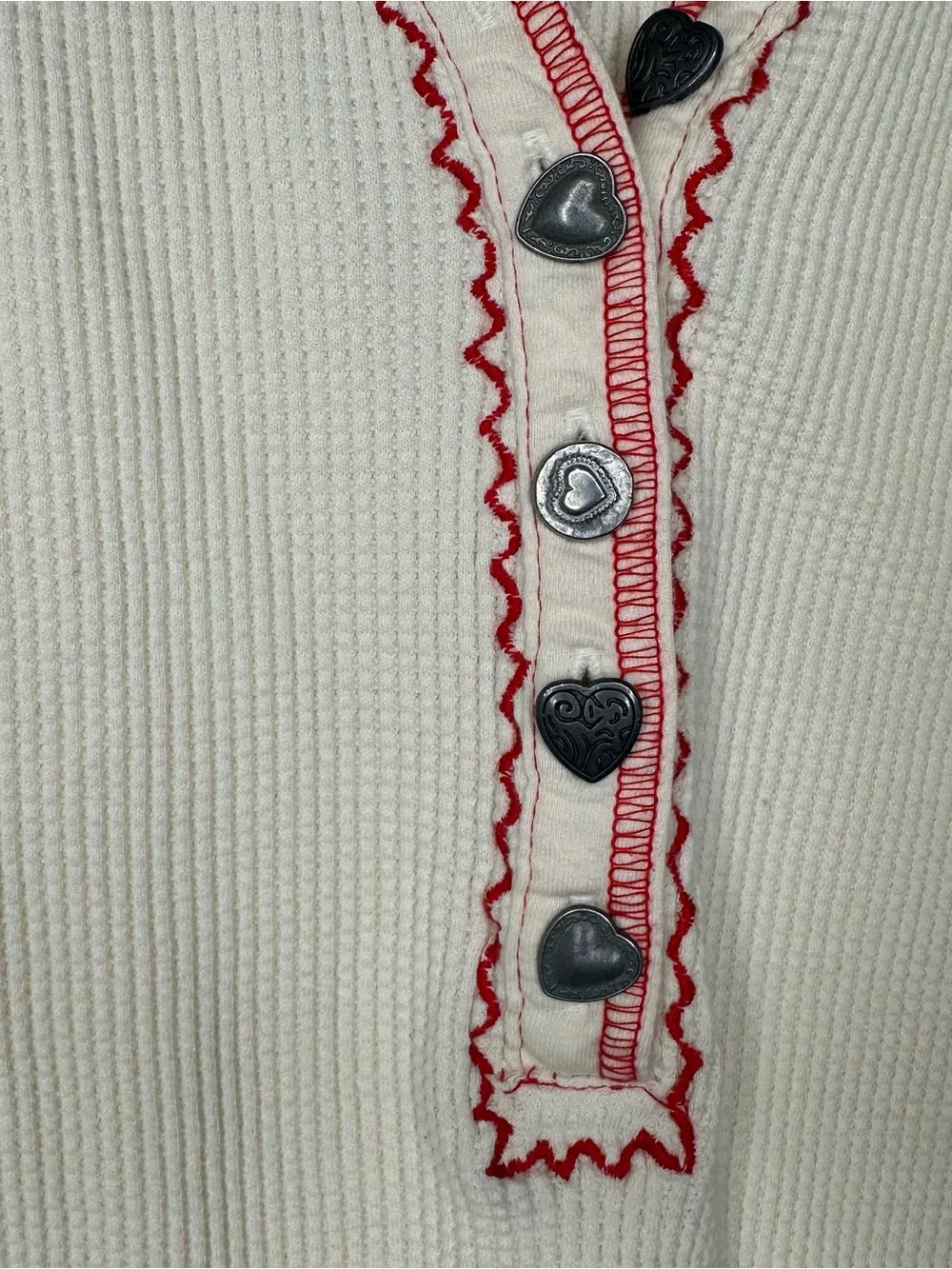 Pilcro Embroidered Heart Button Henley Tank Top Cream Size M - Picture 7 of 9